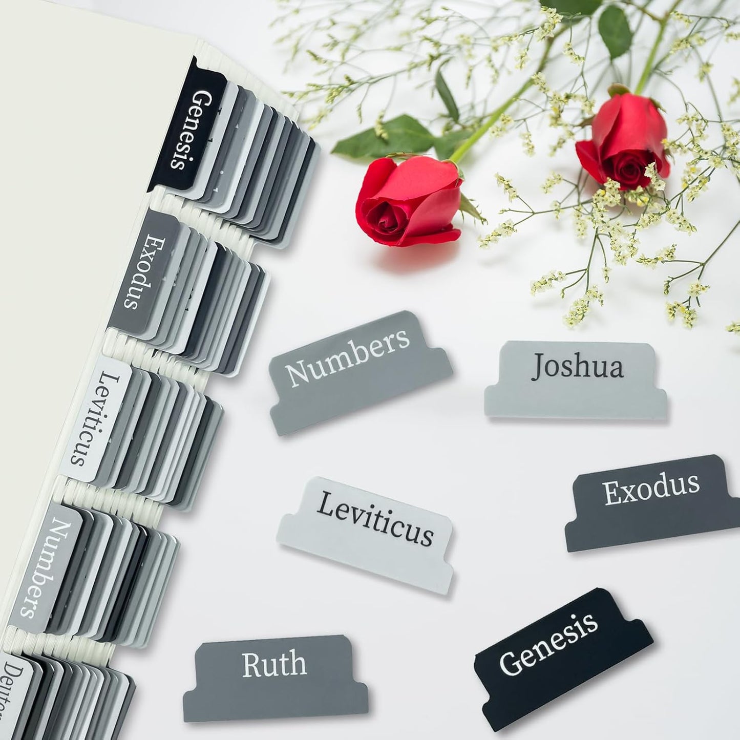 Black & Grey Bible Tabs – Laminated Catholic Index Tabs, Large Print, Waterproof & Tear-Resistant (Old & New Testament + 19 Blank Tabs)