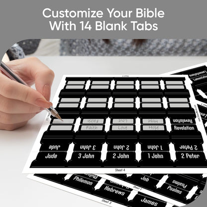 EssexWares Black Bible Tabs – 80 Large Print, Durable & Water-Resistant