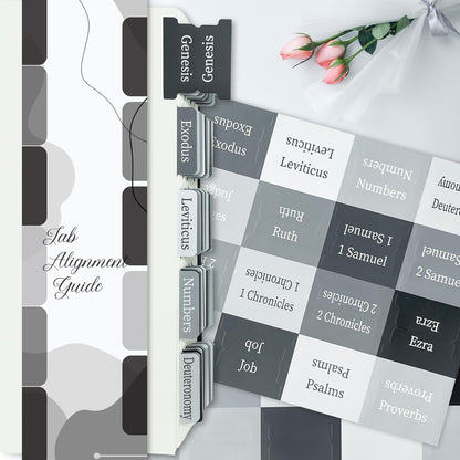 Black & Grey Bible Tabs – Laminated Catholic Index Tabs, Large Print, Waterproof & Tear-Resistant (Old & New Testament + 19 Blank Tabs)