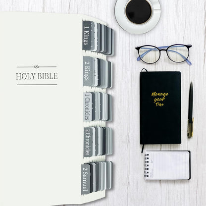 Black & Grey Bible Tabs – Laminated Catholic Index Tabs, Large Print, Waterproof & Tear-Resistant (Old & New Testament + 19 Blank Tabs)