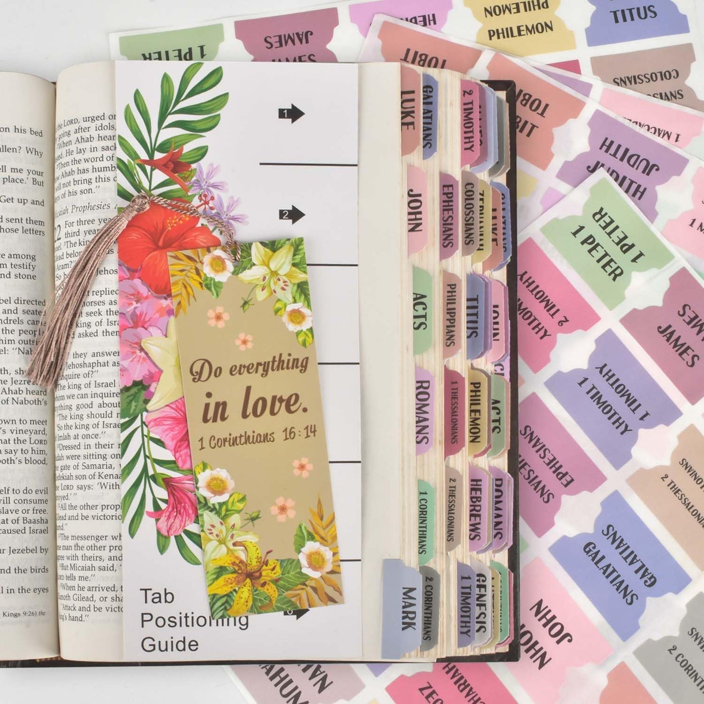 Spanish Bible Tabs Floral Matte – 122pcs Old & New Testament Index Stickers for Bible Journaling