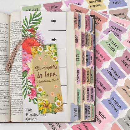 Spanish Bible Tabs Floral Matte – 122pcs Old & New Testament Index Stickers for Bible Journaling