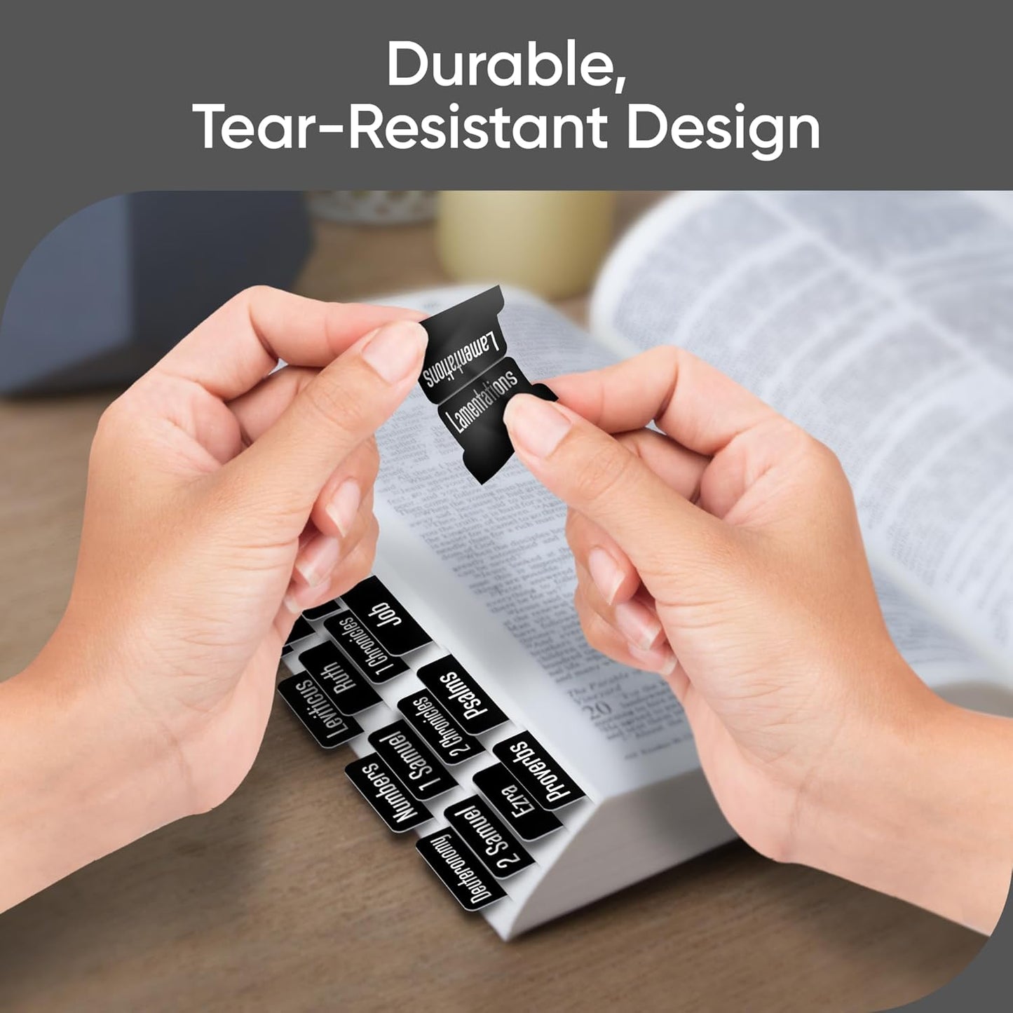 EssexWares Black Bible Tabs – 80 Large Print, Durable & Water-Resistant