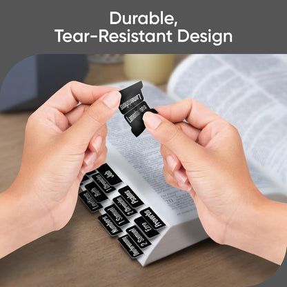 EssexWares Black Bible Tabs – 80 Large Print, Durable & Water-Resistant