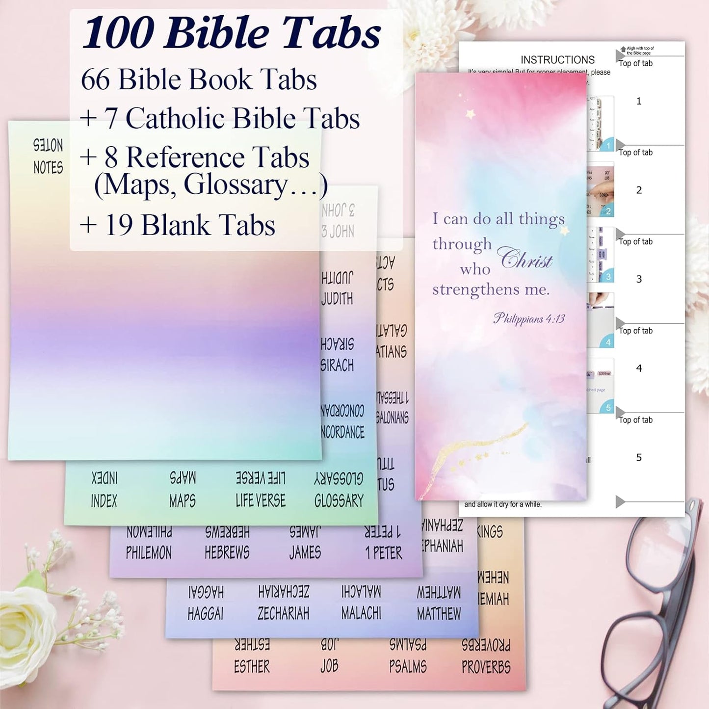 Gradient Bible Tabs (100pcs) – Laminated, Easy-to-Read Bible Tabs for Study & Journaling ✨📖