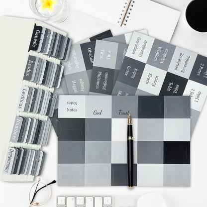 Black & Grey Bible Tabs – Laminated Catholic Index Tabs, Large Print, Waterproof & Tear-Resistant (Old & New Testament + 19 Blank Tabs)