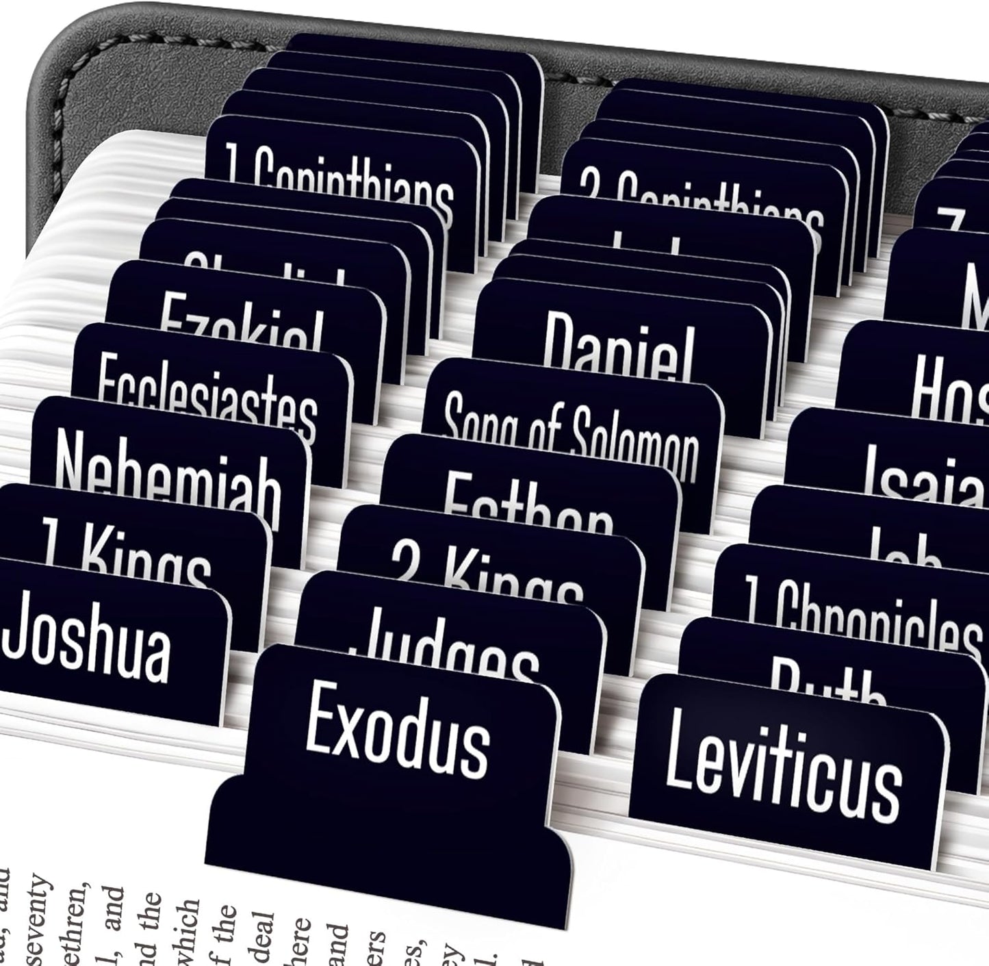 EssexWares Black Bible Tabs – 80 Large Print, Durable & Water-Resistant