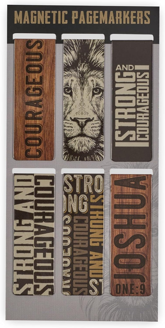 Magnetic Bible Bookmarks Set of 6 – Strong & Courageous Lion Design