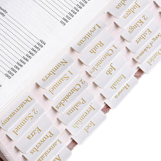 XKDOUS White Bible Tabs – Gold Foil, 66+9 Books Set