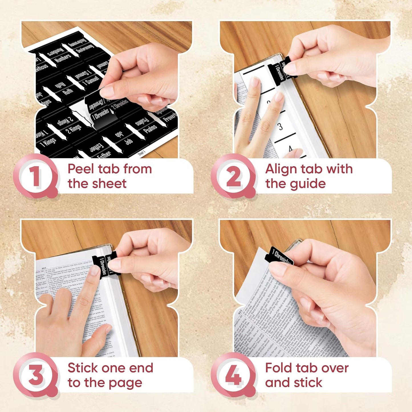 EssexWares Black Bible Tabs – 80 Large Print, Durable & Water-Resistant