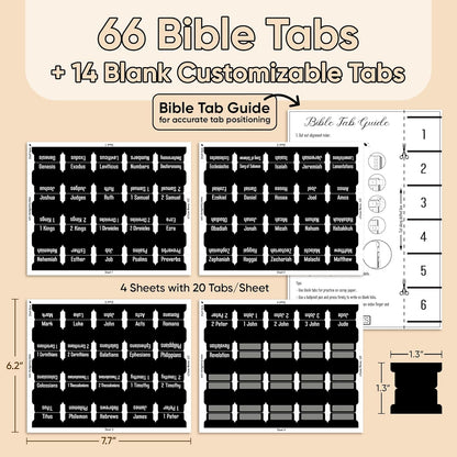 EssexWares Black Bible Tabs – 80 Large Print, Durable & Water-Resistant