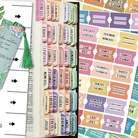 Spanish Bible Tabs Floral Matte – 122pcs Old & New Testament Index Stickers for Bible Journaling