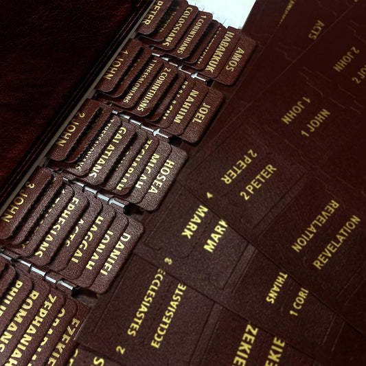 Bible Tabs 80pcs Gold Foil – Old & New Testament, Self-Stick, Brown
