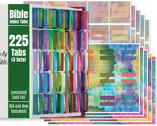 Laminated Bible Tabs Set, Gold Foil, Old & New Testament, 225 pcs (66 Books + Blanks)