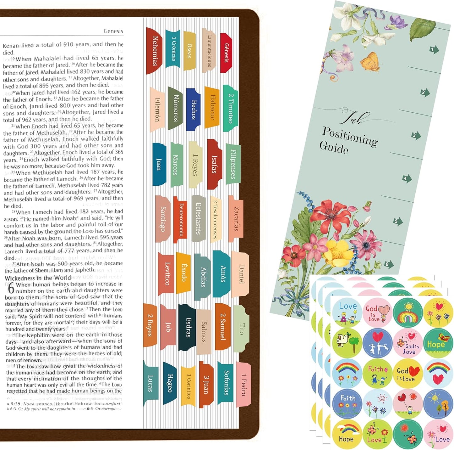 105 Laminated Tabs + 80 Stickers - Easy-Apply Bible Tabs Set